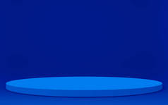 3D蓝色圆筒讲台最小工作室背景。摘要三维几何形体图解绘制.技术产品的展示.