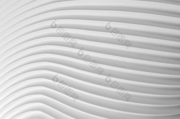 三维图形抽象的水平白色波纹波纹波纹表面<strong>类似</strong>于织物边缘接近或变形的屋顶板表面。几何弯曲背景.