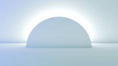 白色房间中带有明亮灯光的圆筒或圆筒的建筑安装或简单的结构背景