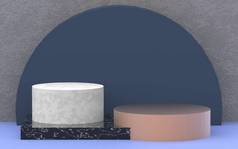 3D大理石讲台最小的彩绘工作室背景。三维几何形状物体图解绘制.