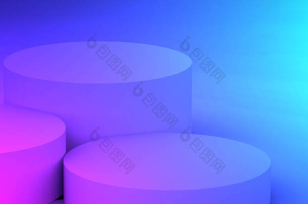 3D紫色霓虹灯台最<strong>小</strong>演播室渐变暗色背景。摘要三维几何形体图解绘制.为夜总会派对及<strong>科技</strong>产品展示.