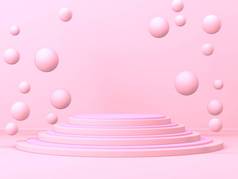 抽象最小场景与几何形式。粉红奶油背景。3D渲染