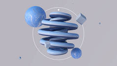 蓝色光滑的螺旋形和纹理形状。艺术创作。摘要说明，3D渲染.