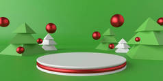 圣诞概念，讲台，绿色底座，3D渲染