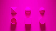 粉色立方体球管锥形金字塔柱体3D图解绘制