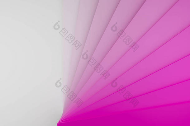 三维插图的粉红色条纹行类似于名片或颜色的例子。一套粉红色背景的纸。几何图形。技术几何背景