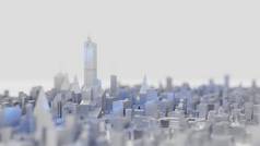 干净的未来派城市天际线与闪亮，干净的美学。数字3D渲染.