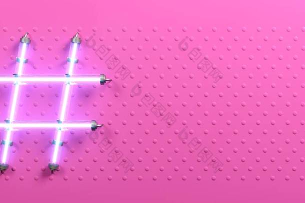 Hashtag pink plastic banner neon light sign