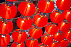 中国灯笼背景的选择焦点，带有复制空间的红色灯笼