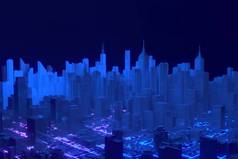 3D图像渲染,城市景观背景的空中景观.3d渲染