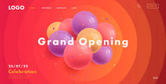 Grand opening web banner for circus grand opening with bunch of round air balloons on red background