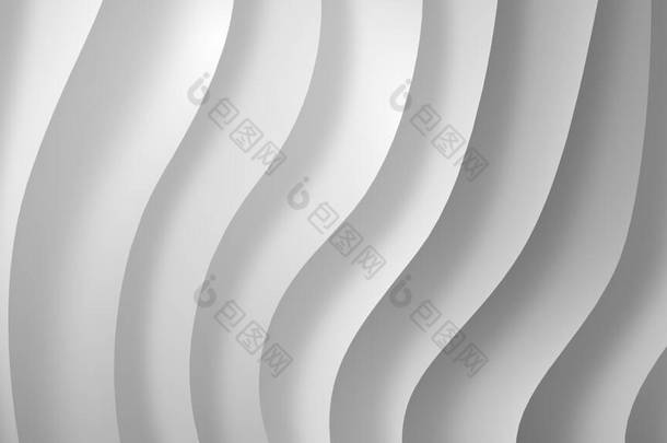 白色灰度几何抽象背景.精美的曲线和形状与色<strong>彩图</strong>形设计。3d渲染