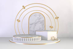 3D渲染，豪华的罗马风格背景白色的节目产品.