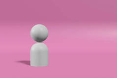 一个灰色的人物形象，在柔软的粉色背景上，3D渲染插图