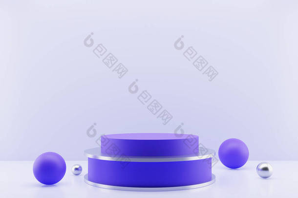 3D在紫色背景上渲染简约产品展示或平台，演示产品演示平台