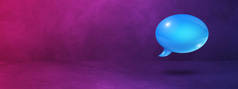 紫色横幅背景上隔离的3D蓝色语音气泡