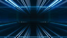 未来光隧道。长宇宙飞船走廊的内部视野.未来科幻小说背景的概念。3D渲染.