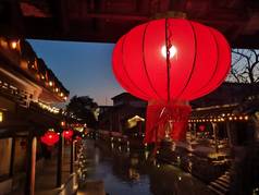 中国新年市场，红灯笼，灯笼，圣诞树，装饰，建筑，旅游