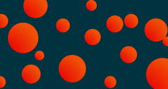 多个橙色球和白点在绿色背景的无缝环上运动的图像。彩色形状运动概念数字生成的图像.