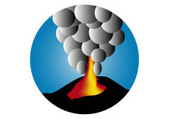 用熔岩、烟雾或气体冲破火山标志