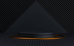 黑暗和金色的豪华抽象外观空旷的空间讲台展示产品促销，3D渲染