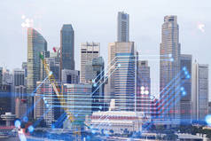 新加坡全景全景技术全息图.亚洲最大的科技中心。发展编码和高科技科学的概念。加倍暴露.
