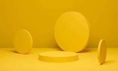 圆柱形背景最小场景几何平台,黄色讲台基座用于广告展示.3D渲染.