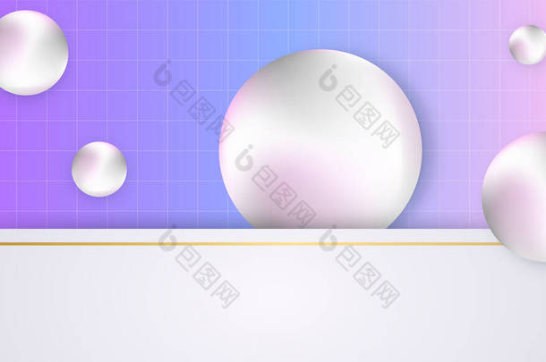 带三维圆形球体形状的柔和粉红紫色背景.