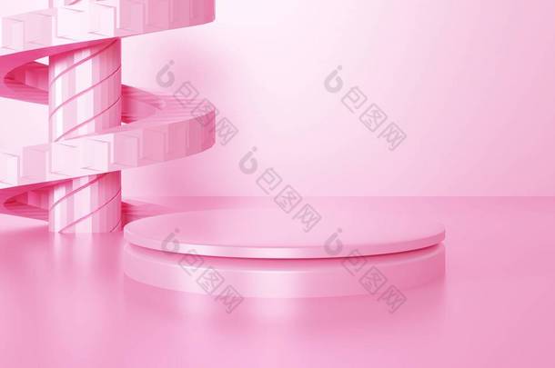 粉色抽象几何粉刷背景的3D渲染。浪漫的概念。广告、科技、展示、横幅、化妆品广告、时尚、商务、横幅等场所.说明。产品展示