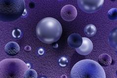 紫罗兰球和绒毛球在柔和紫色背景下的3D渲染