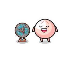 cute meatbun is standing in front of the fan , cute design