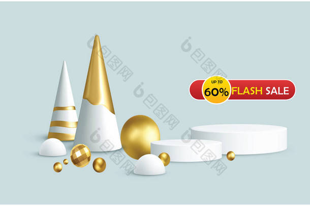 flash sale creative design on abstract background with various item