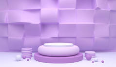 3D Rendering Illustration mockup scene of white rounded podium isolated on purple geometric wall bac