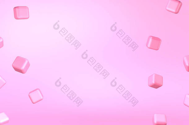 Abstract pink background with dynamic 3d squares. Pacific Pink color boxes. Modern trendy banner or 