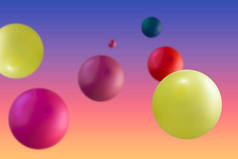 Multicolored balloons in the air. Creative image of colorful balloons floating in the studio. Abstra
