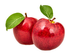 两个红苹果用叶子