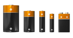 不同大小的电池: d、 c、 aa、 aaa 级和 pp3 （9v)