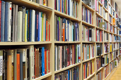 图书馆里有许多书的书架