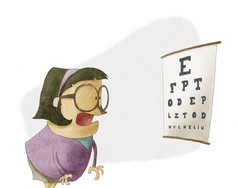 女人想要的视力测试图表上看到字母