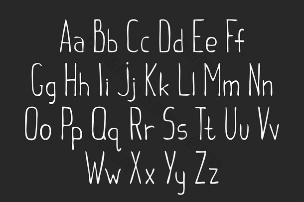 简单的黑白手绘制的字体完成字母集矢量字母