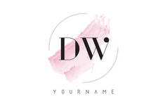 Dw D W 水彩字母标志设计与圆形画笔图案