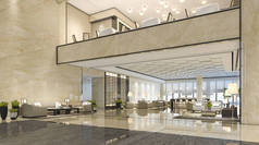 3d 渲染豪华酒店接待厅和休息室餐厅