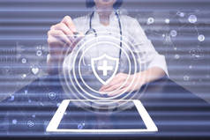 虚拟屏幕上的医学概念。医疗.在线医疗咨询和健康检查, 电子病历,.