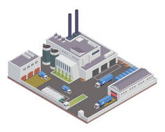 现代等距工业厂房和仓储物流大楼, 适用于图、图表、插图等图形相关资产