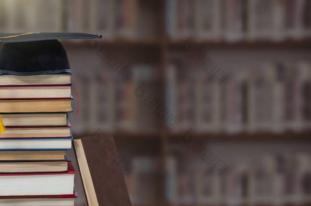 教育图书馆图书与毕业帽的数字复合