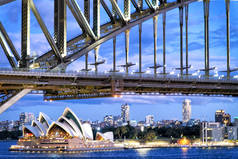 悉尼海港大桥在晚上，澳大利亚.