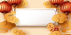中国新年贺卡设计与空白卷, 灯笼和金猪