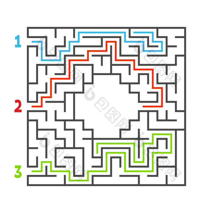 抽象方形迷宫孩子们的游戏儿童拼图三个入口 包图企业站