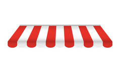 商店、咖啡馆和街头餐馆的红色和白色遮阳伞