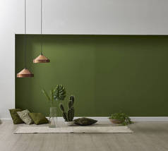  现代绿色房间和绿色植物的灯